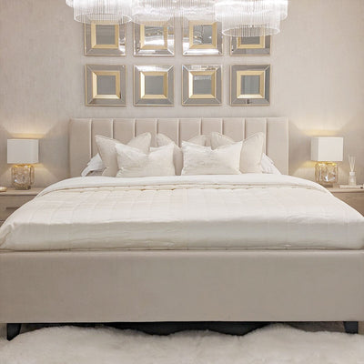 Jessabelle Luxury Vanilla Velvet Panelled Ottoman Storage Bed Beds and Headboards 