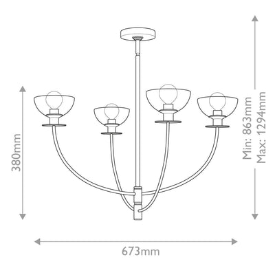 Jessica 4 Light Matte Black & Glass Chandelier Lighting 