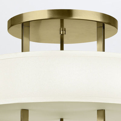Jessie Brushed Brass 3 Light Semi-Flush Ceiling Light with Linen Shade Lighting 