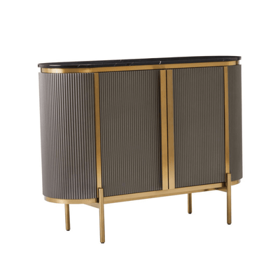 Junia Grey & Gold Ribbed 2 Door Sideboard with Black Marble Top Furniture 