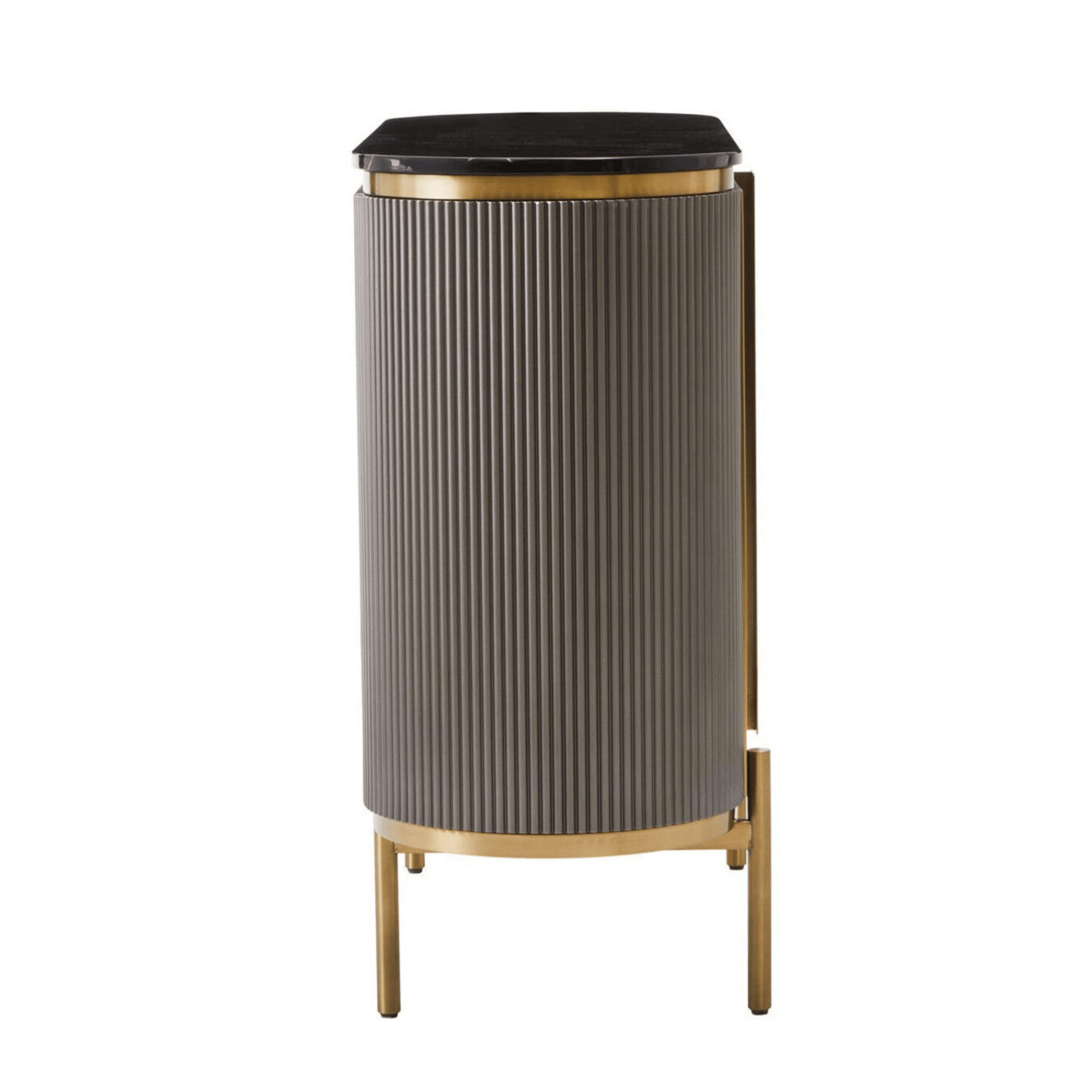 Junia Grey & Gold Ribbed 2 Door Sideboard with Black Marble Top Furniture 