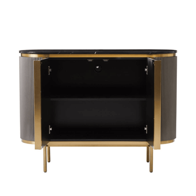 Junia Grey & Gold Ribbed 2 Door Sideboard with Black Marble Top Furniture 