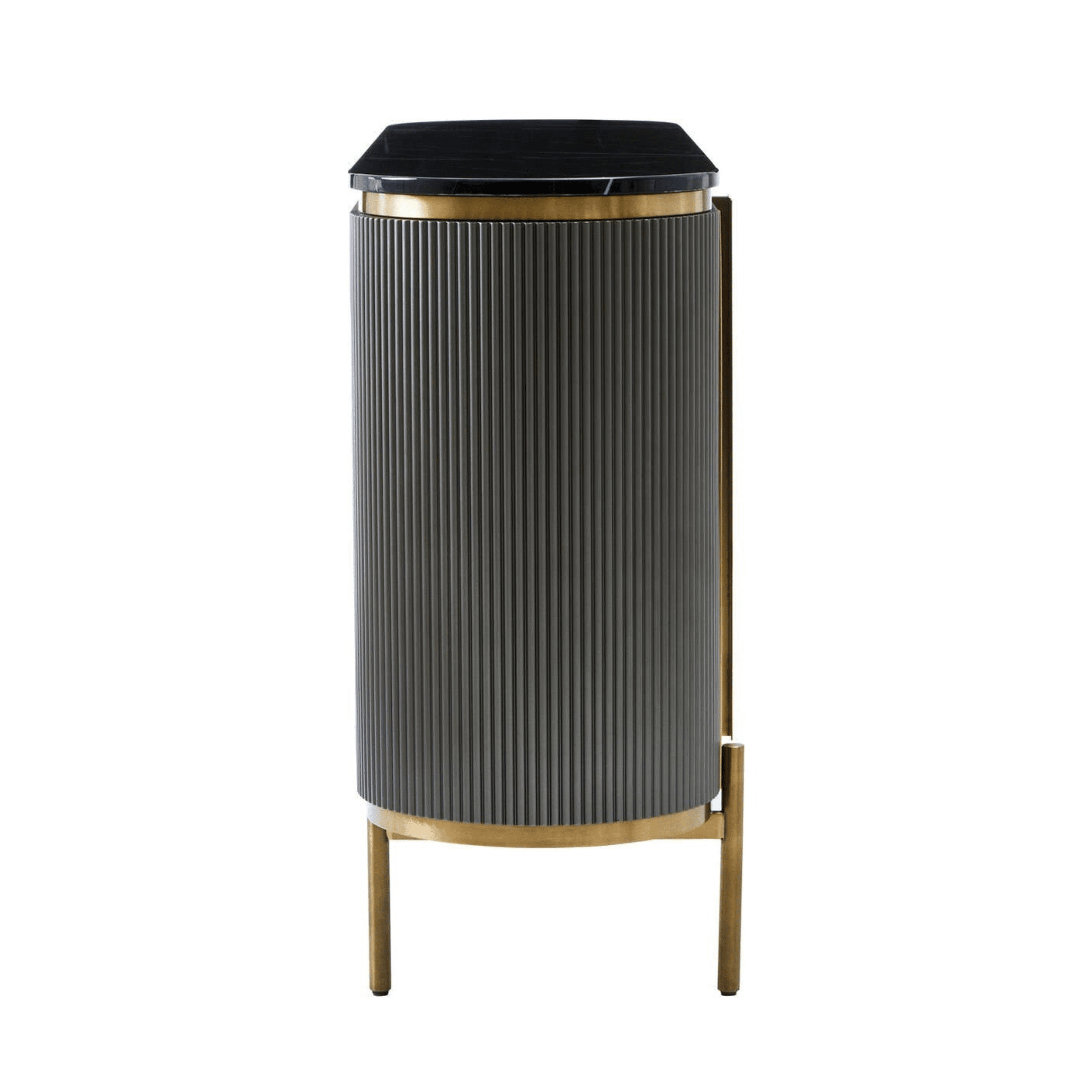 Junia Grey & Gold Ribbed 4 Door Sideboard with Black Marble Top Furniture 