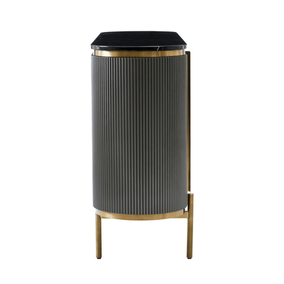 Junia Grey & Gold Ribbed 4 Door Sideboard with Black Marble Top Furniture 