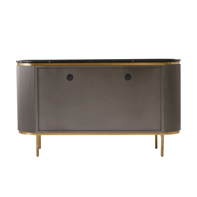 Junia Grey & Gold Ribbed 4 Door Sideboard with Black Marble Top Furniture 