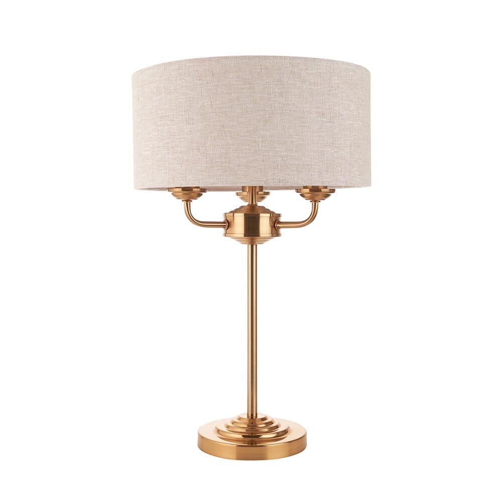 Juniper 3 Light Brass Table Lamp with Neutral Shade Lighting 