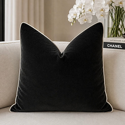 Juniper Black & Cream Velvet Feather Filled Cushion - 45x45cm Textiles 