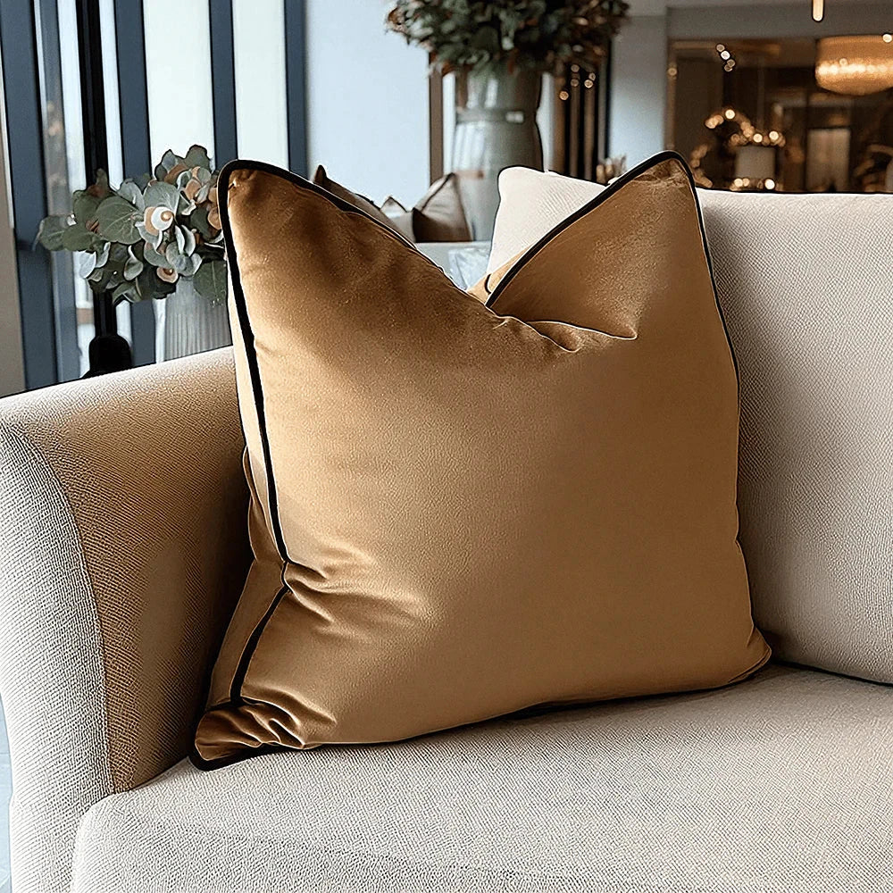 Juniper Caramel & Chocolate Velvet Cushion Cover - 45 x 45cm Textiles 