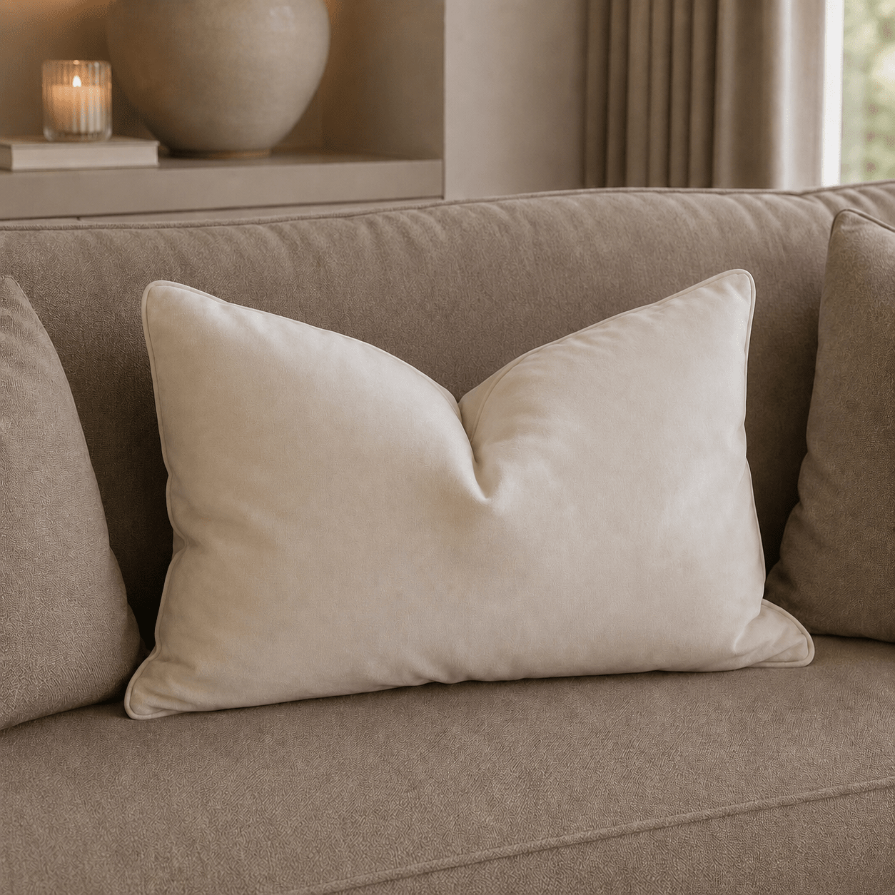 Juniper Cream Velvet Feather Filled Cushion - 30x50cm Textiles 