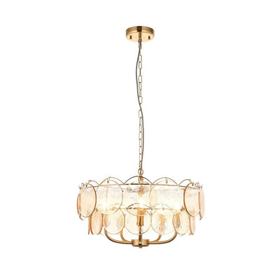 Juno Brushed Brass & Champagne Glass 5 Light Pendant Ceiling Light Lighting 