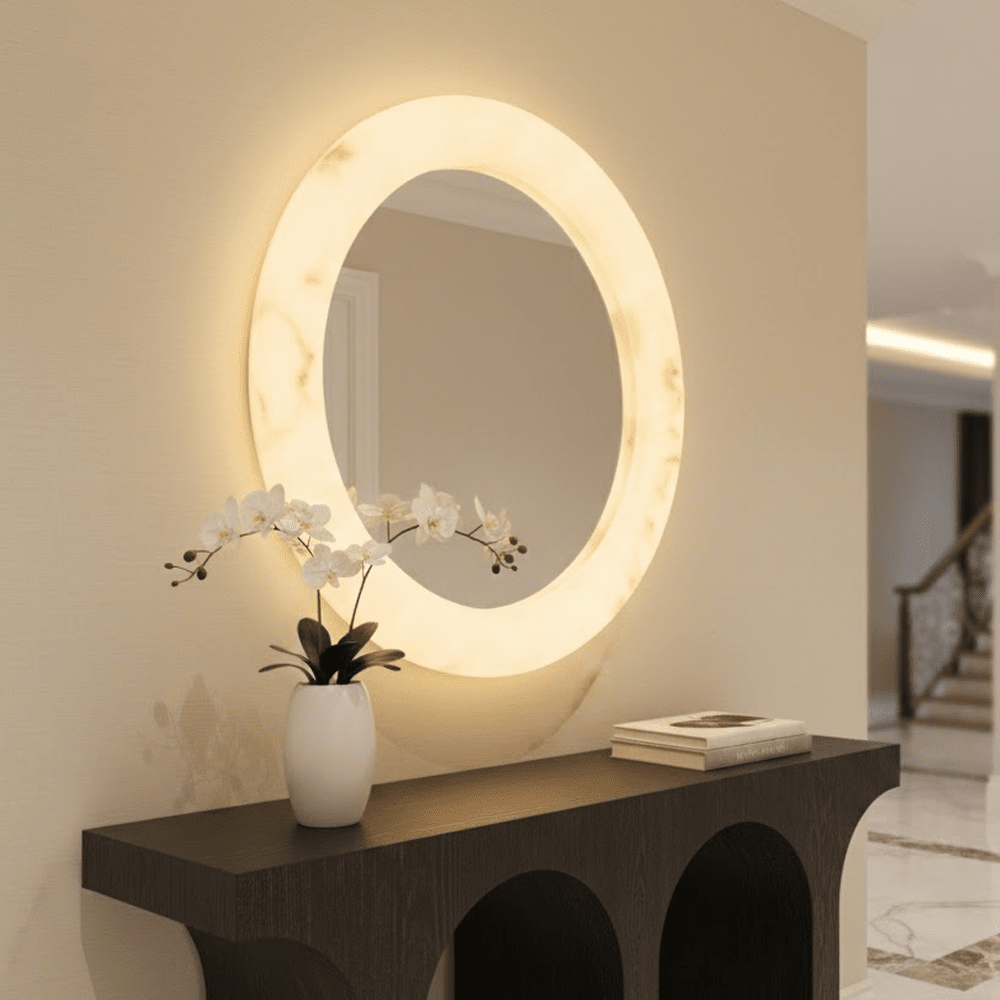 Kaelani Faux Alabaster Marble LED Wall Mirror Accessories 