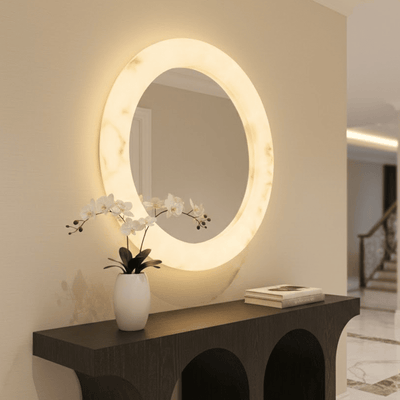 Kaelani Faux Alabaster Marble LED Wall Mirror Accessories 