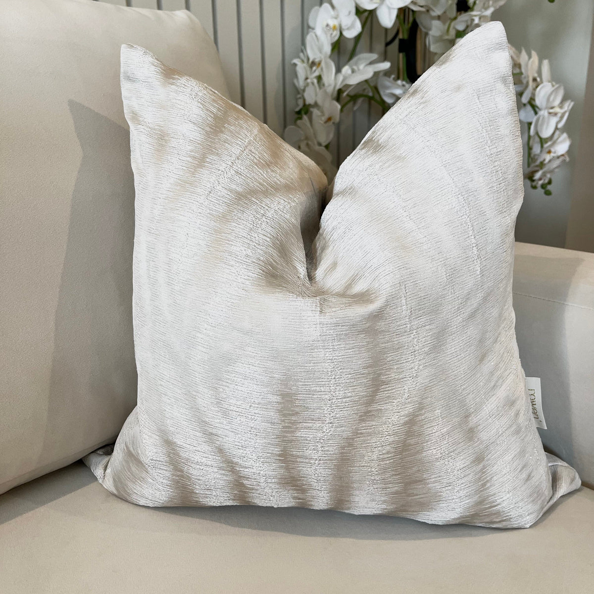 Kahlo Cream & Silver Metallic Feather Filled Cushion - 50x50cm Textiles 