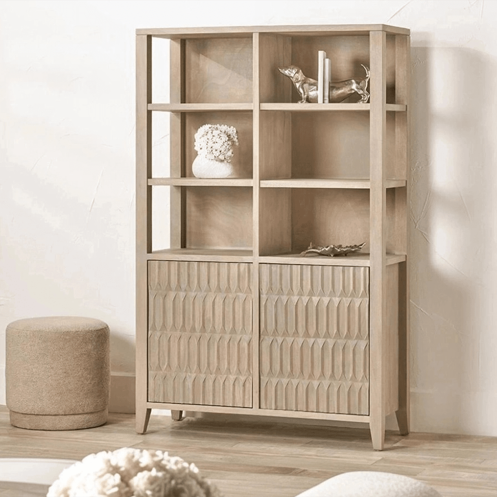 Kamala Light Grey Mango Wood 2 Door Shelving Unit Furniture 