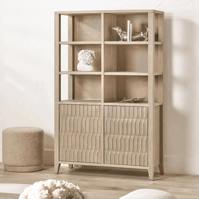 Kamala Light Grey Mango Wood 2 Door Shelving Unit Furniture 