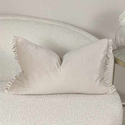 Katrina Cream & Nude Frill Edge Bolster Cushion - 30x50cm Textiles 