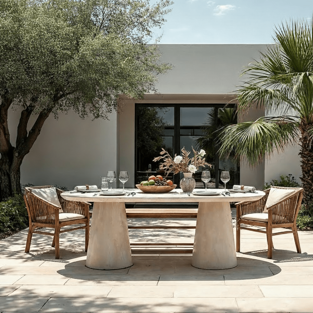 Katrina Travertine Concrete Indoor/Outdoor Oval Dining Table Furniture 