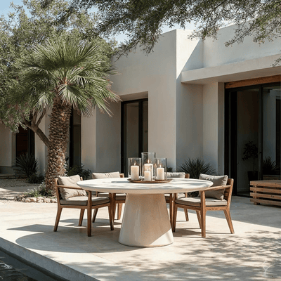 Katrina Travertine Concrete Indoor/Outdoor Round Dining Table Furniture 