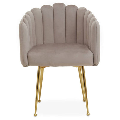 Kelcie Beige Velvet Scalloped Dining Chair with Gold Legs Furniture 