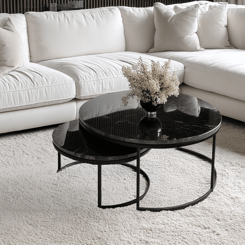 Keller Black Marble Nesting Coffee Tables Furniture 