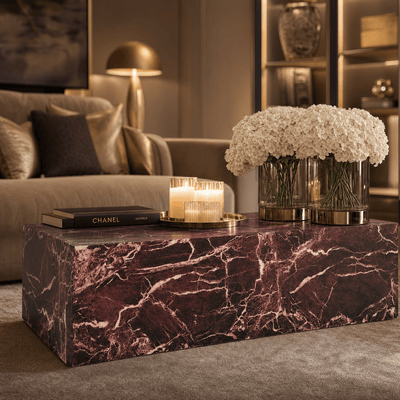 Kennedy Burgundy Marble Rectangular Coffee Table Furniture 