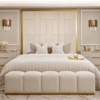 Kensington Cream & Gold Premium Abstract Headboard Beds and Headboards 