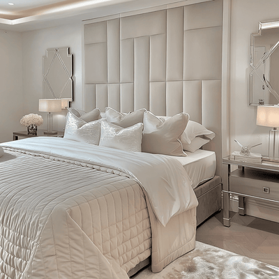 Kensington Grey & Off White Premium Abstract Headboard Beds and Headboards 