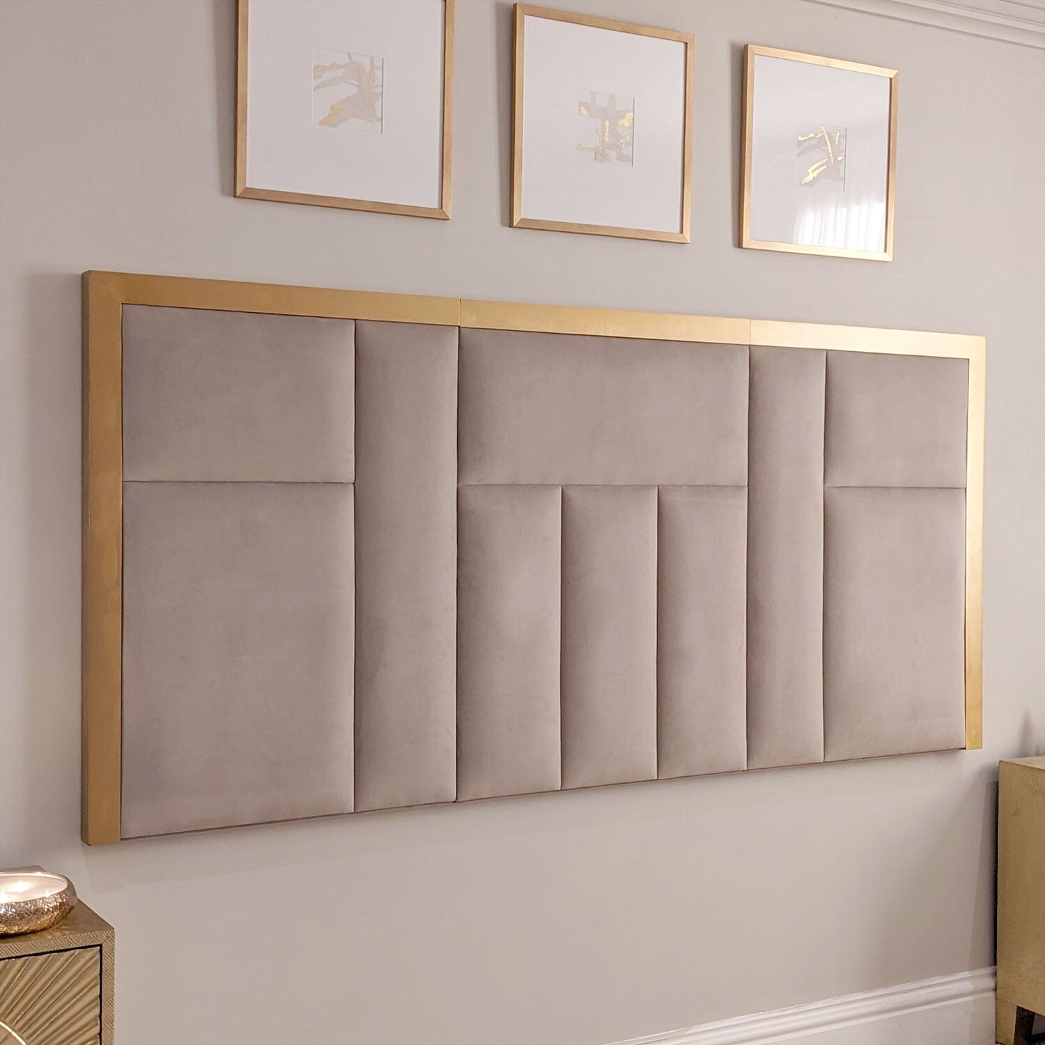 Kensington Mink & Gold Premium Abstract Half Height Headboard Beds and Headboards 