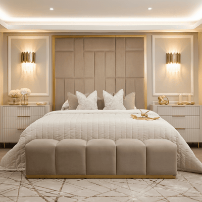 Kensington Mink & Gold Premium Abstract Headboard Beds and Headboards 
