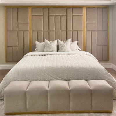 Kensington Mink & Gold Premium Abstract Headboard MTO Beds and Headboards Double With Wings 