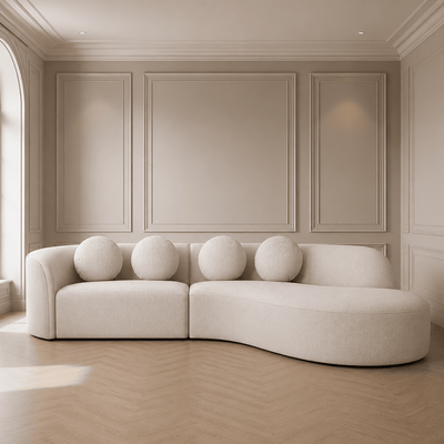Keyen Cream Linen 3 seater Curved Sofa Sofa 