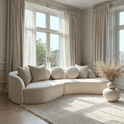 Keyen Cream Linen 3 seater Curved Sofa Sofa 