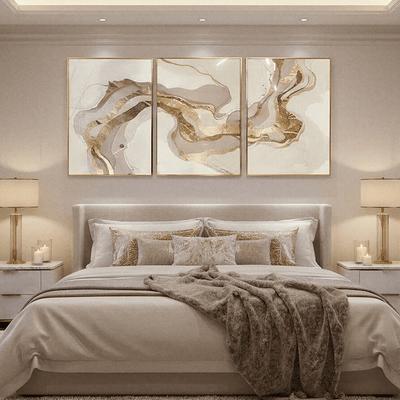 Kianna Taupe & Gold Abstract Framed Wall Art - Set of 3 Accessories 