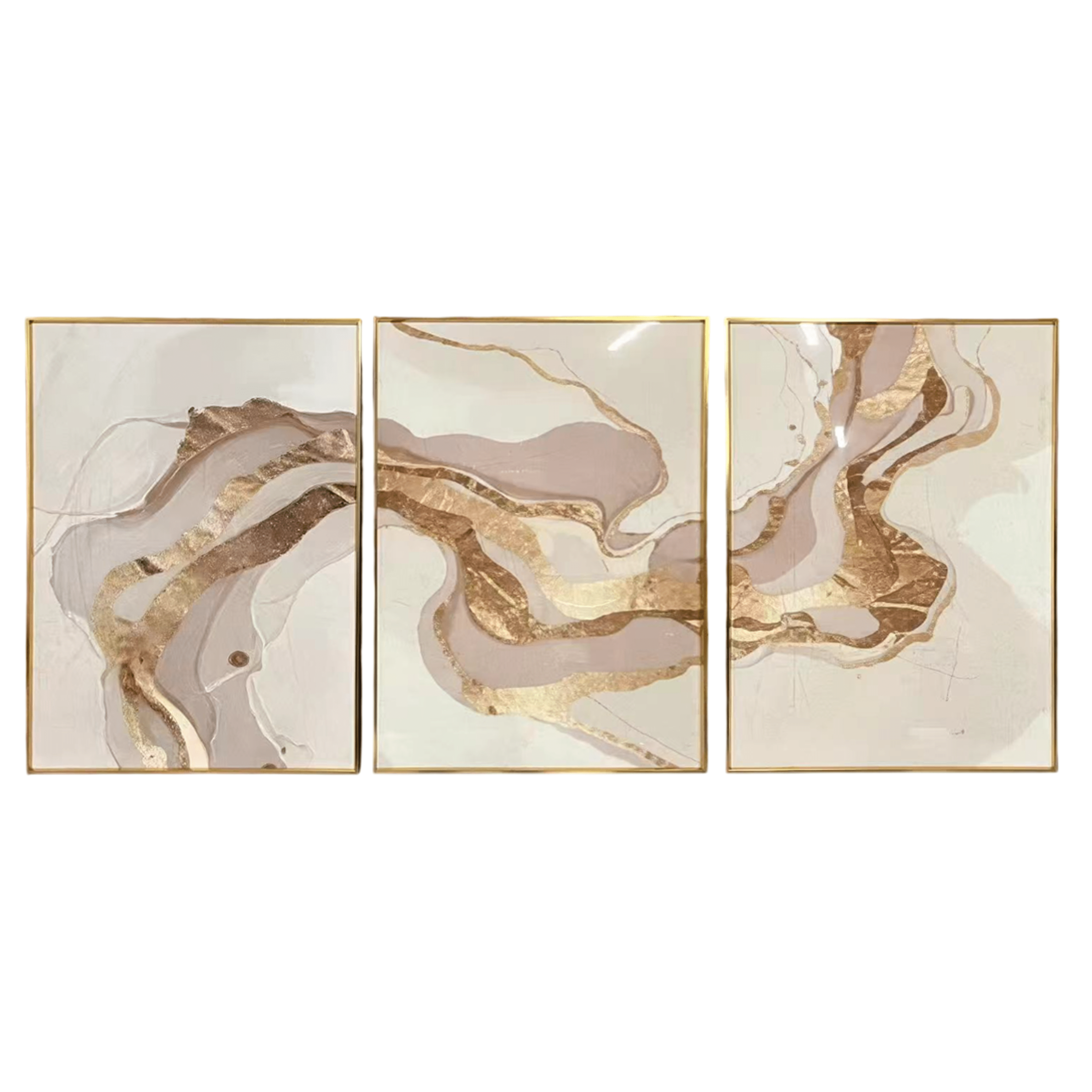 Kianna Taupe & Gold Abstract Framed Wall Art - Set of 3 Accessories 