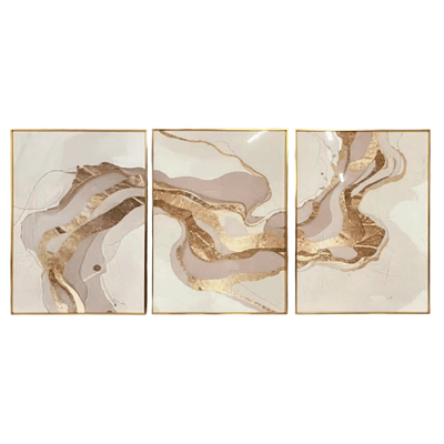 Kianna Taupe & Gold Abstract Framed Wall Art - Set of 3 Accessories 