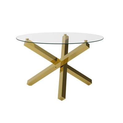 Kimberly Gold & Glass Cross Base Round Dining Table Furniture 