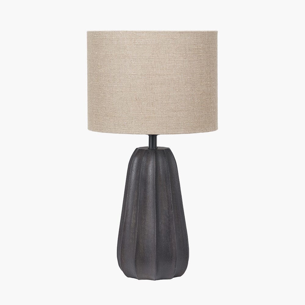 Kimpala Black Tall Textured Wooden Table Lamp with Cream Shade Lighting 