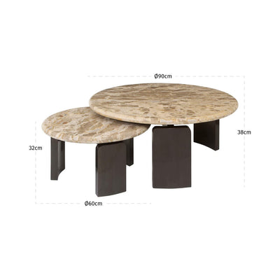 Kingsley Marble & Bronze Round Coffee Tables - Set of 2 Furniture 