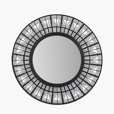 Kiruna Black Bamboo Frame Round Wall Mirror Accessories 
