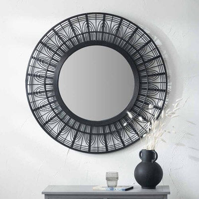 Kiruna Black Bamboo Frame Round Wall Mirror Accessories 