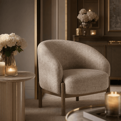 Kovner Beige Woven Rounded Accent Chair Furniture 