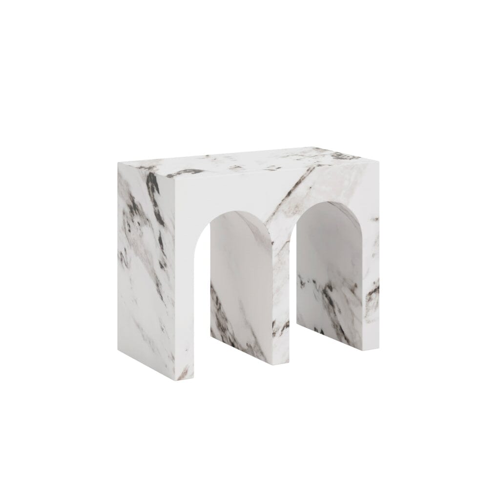 Kyoto Luxury White Marble Effect Large Arched Side Table Furniture 