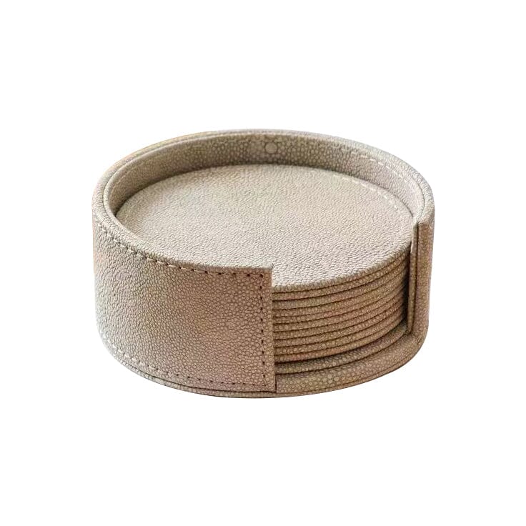 Kyoto Neutral Shagreen Coasters with Holder - Set of 6 Accessories 