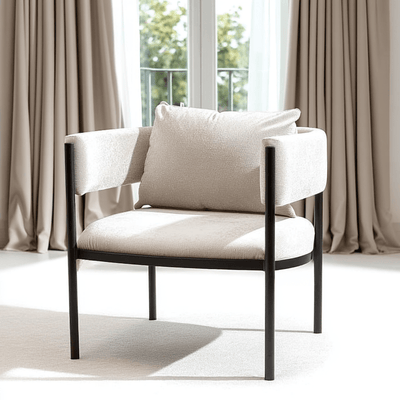 Laos Cream Textured Velvet Accent Chair with Black Legs Furniture 