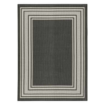 Lara Black Indoor Outdoor Rug with Cream Border Textiles 