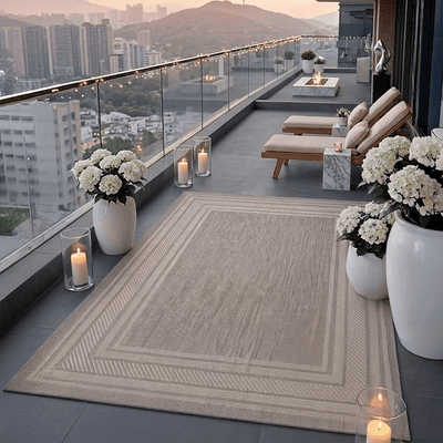Lara Grey Indoor Outdoor Rug with Cream Border Textiles 