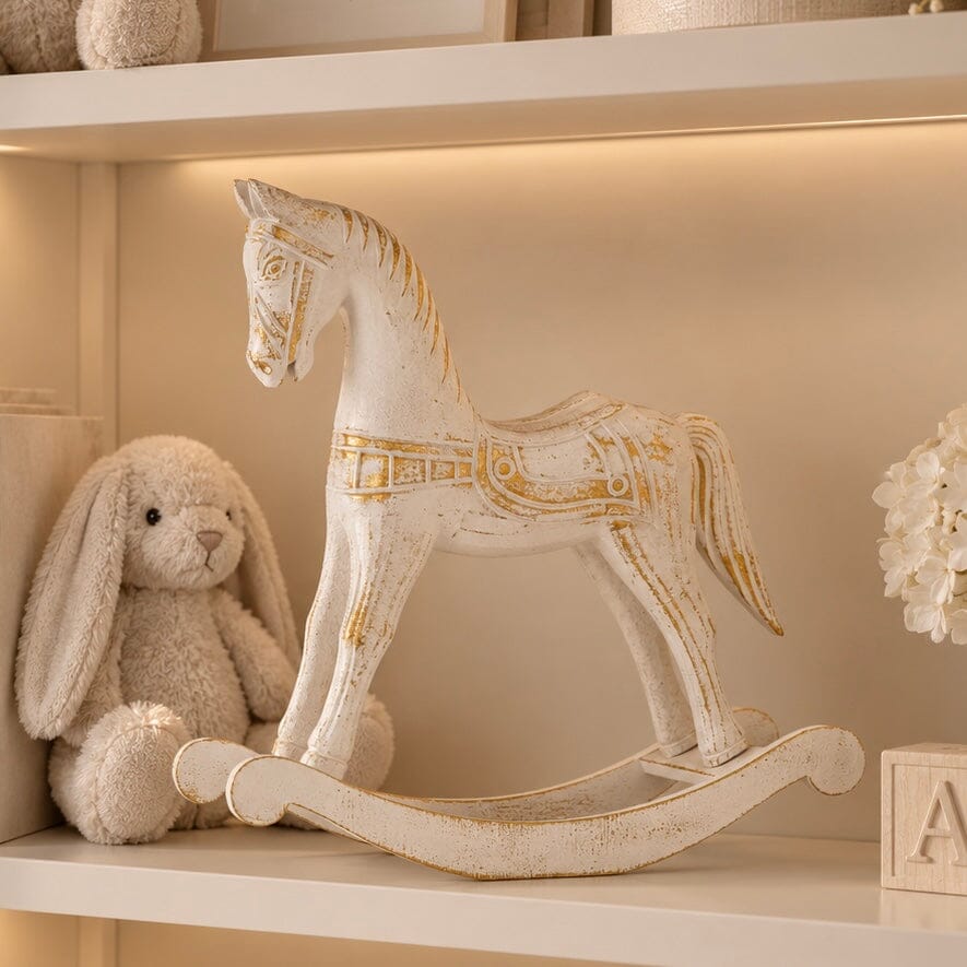 Large Decorative Cream & Gold Rocking Horse Ornament Accessories 