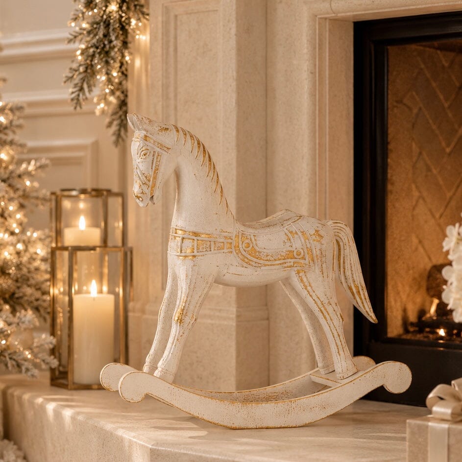 Large Decorative Cream & Gold Rocking Horse Ornament Accessories 