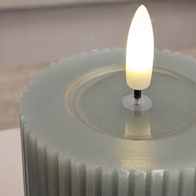 Large Sage Green Realistic Ribbed LED Candle Fragrance 