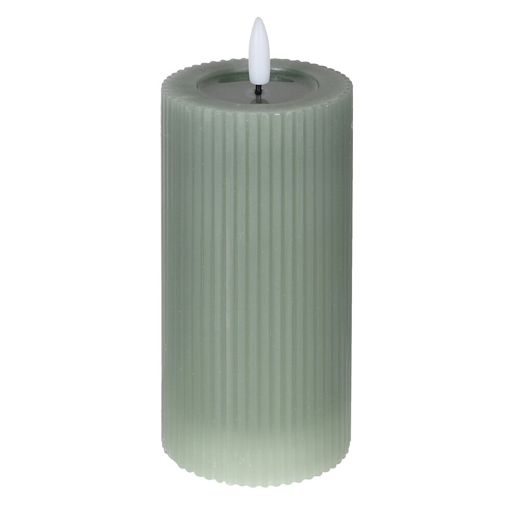 Large Sage Green Realistic Ribbed LED Candle Fragrance 